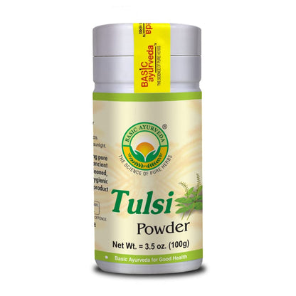 BASIC AYURVEDA Tulsi Powder – Pure Holy Basil Leaf Powder, 100g | Gluten-Free, Non-GMO