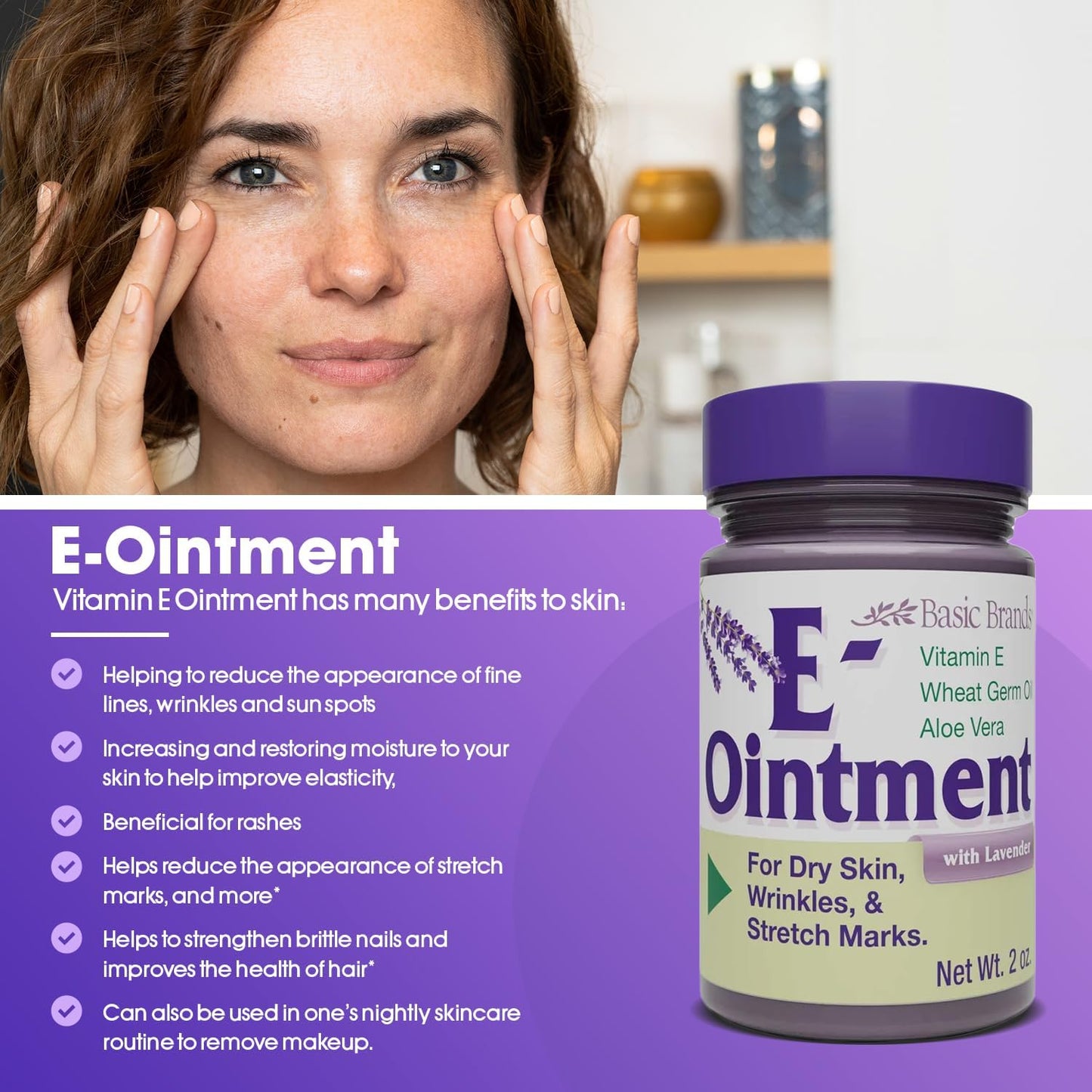 Basic Brands Vitamin E Ointment Lavender 2 oz | Skin Repair & Hydration