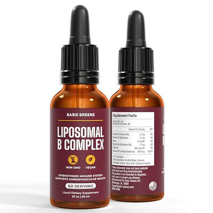BASIC GREENS Liposomal B Vitamins Liquid – High Absorption, Vegan, Non-GMO, 2 fl oz