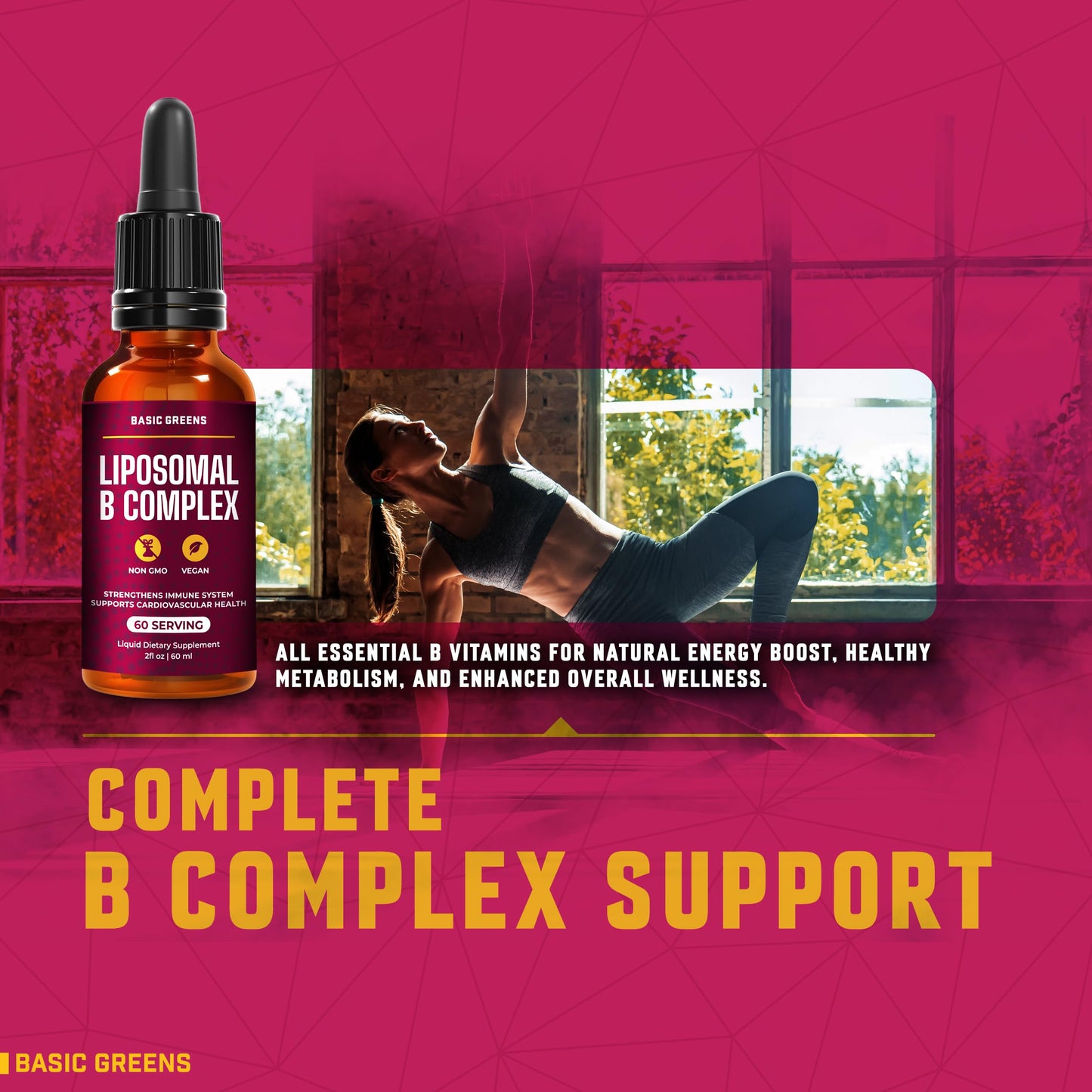 BASIC GREENS Liposomal B Vitamins Liquid – High Absorption, Vegan, Non-GMO, 2 fl oz
