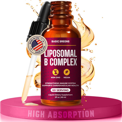 BASIC GREENS Liposomal B Vitamins Liquid – High Absorption, Vegan, Non-GMO, 2 fl oz