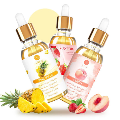 BASSI 3 Packs Yoni Oil for Women – All-Natural Feminine Care (Strawberry Pineapple Peach Scent)