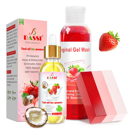 BASSI Feminine Wash & Yoni Oil & Yoni Soap Set | pH-Balanced, Moisturizing & Odor Control
