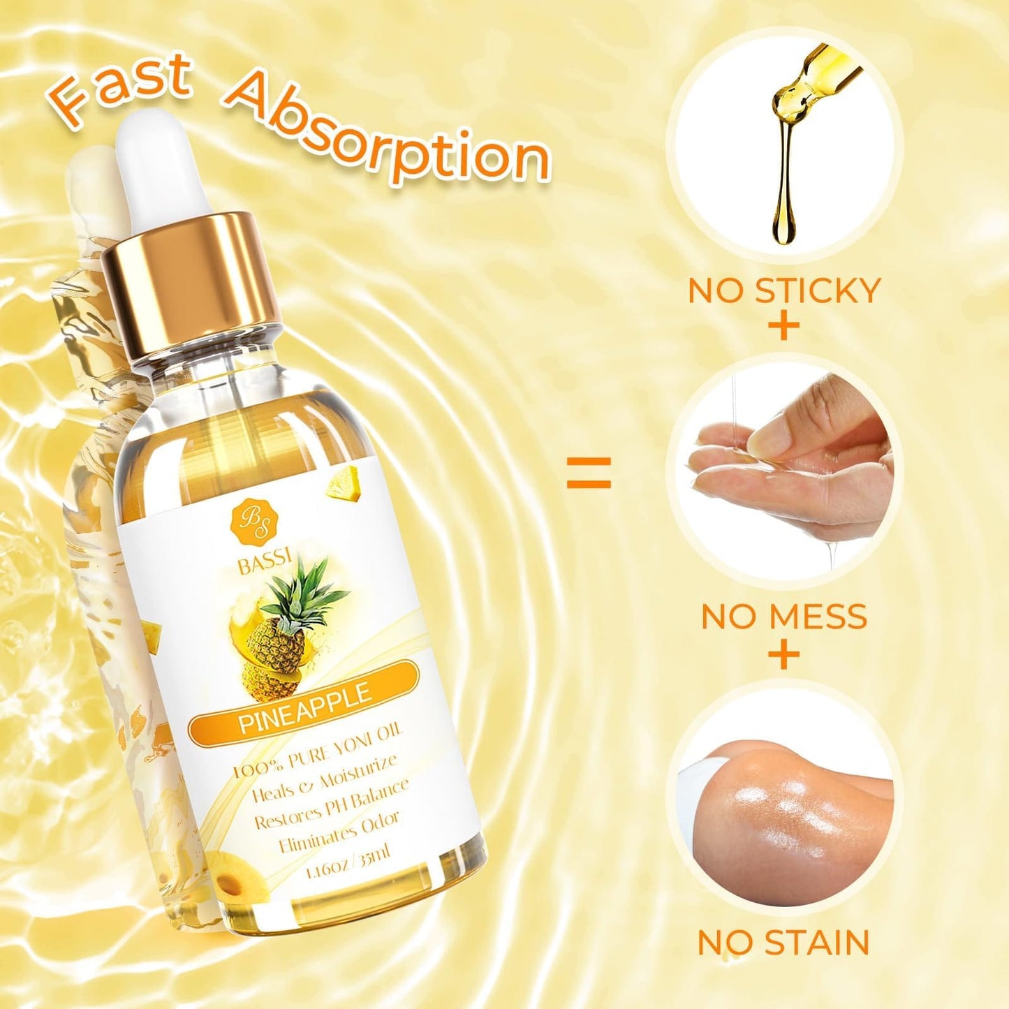 BASSI 3 Packs Yoni Oil for Women – All-Natural Feminine Care (Strawberry Pineapple Peach Scent)