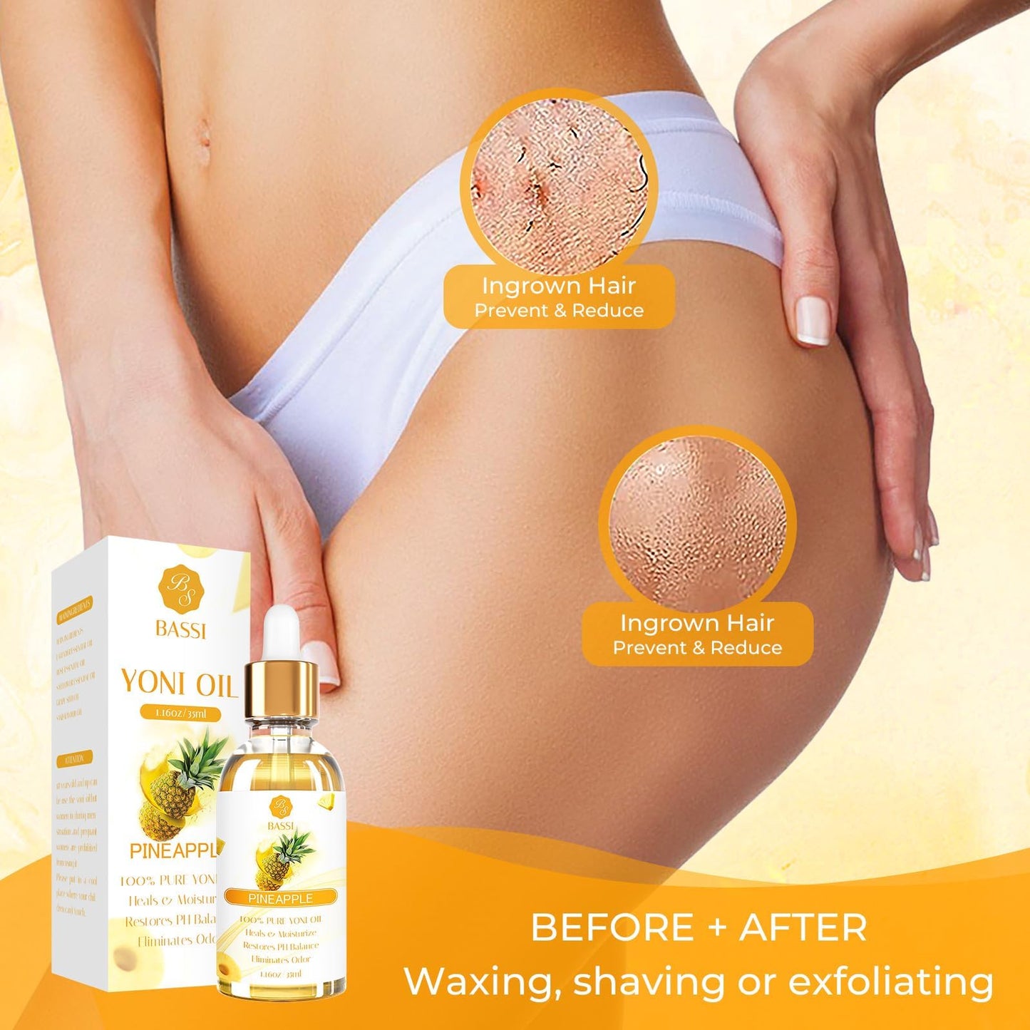 BASSI 3 Packs Yoni Oil for Women – All-Natural Feminine Care (Strawberry Pineapple Peach Scent)