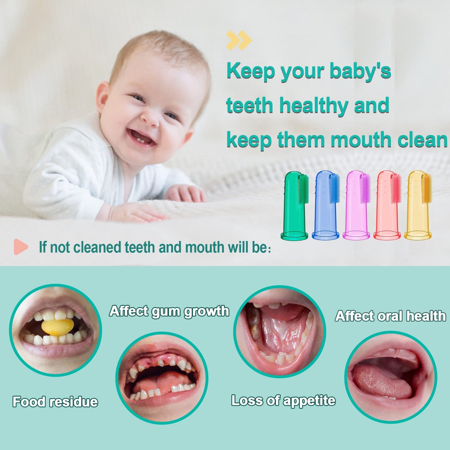 Bassion Baby Toothbrush Set - 6 Soft Finger Toothbrushes for 0-12 Months
