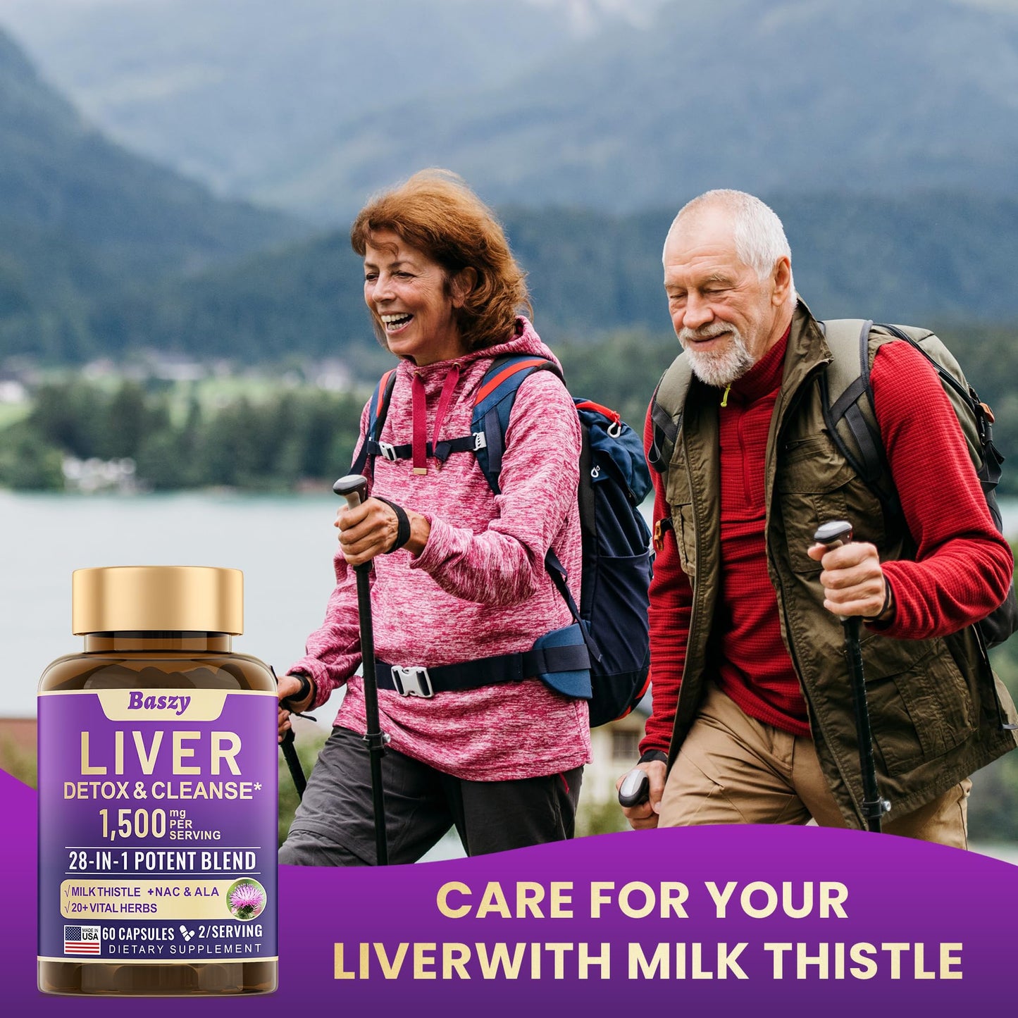 Baszy 28-in-1 Liver Cleanse & Repair – 1500mg Liver Support with Milk Thistle, 20+ Herbs | Made in USA | 60 Capsules