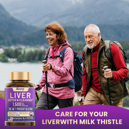 Baszy 28-in-1 Liver Cleanse & Repair – 1500mg Liver Support with Milk Thistle, 20+ Herbs | Made in USA | 60 Capsules