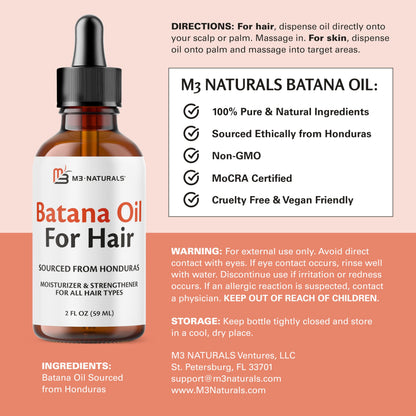 Batana Oil for Hair Growth & Skin – Dr. Sebi Inspired, 100% Pure, Unrefined & Cold-Pressed from Honduras, 2 fl oz (Pack of 2) – M3 Naturals