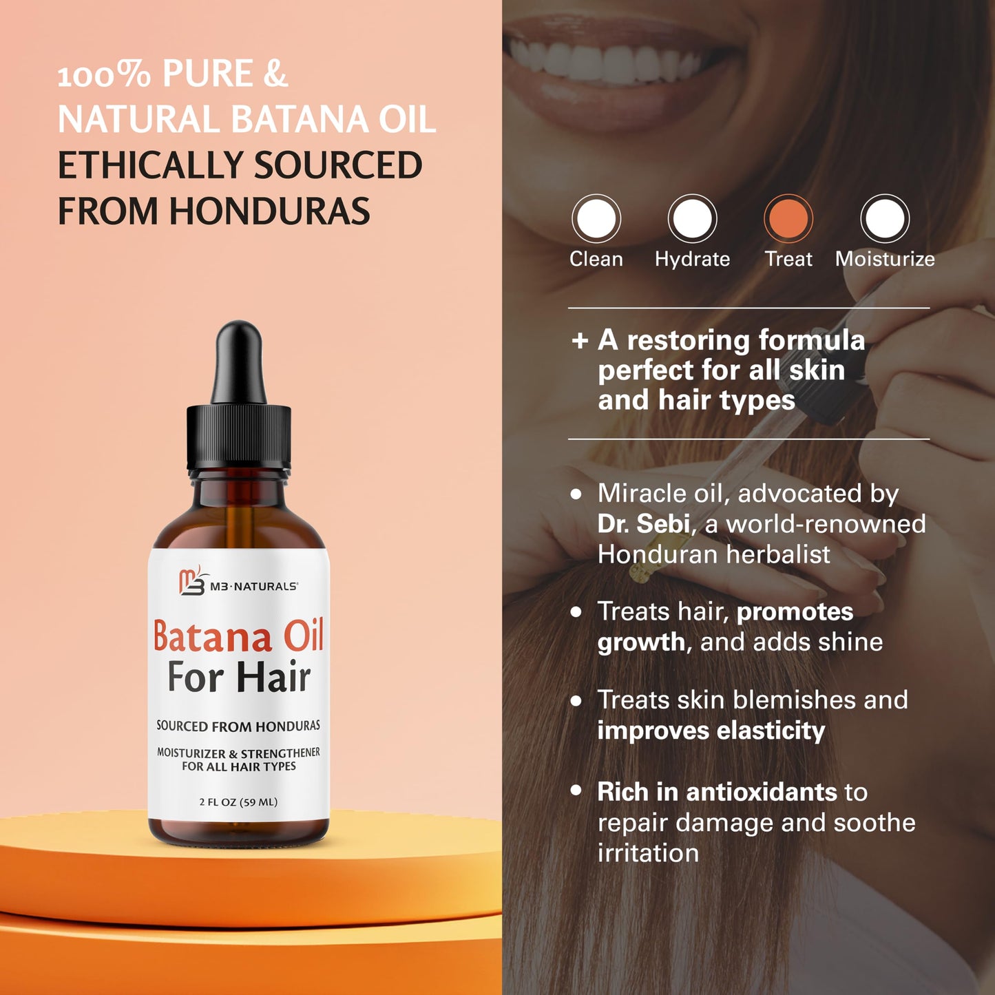 Batana Oil for Hair Growth & Skin – Dr. Sebi Inspired, 100% Pure, Unrefined & Cold-Pressed from Honduras, 2 fl oz (Pack of 2) – M3 Naturals
