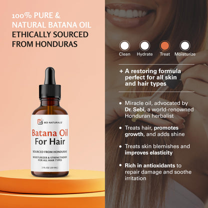 Batana Oil for Hair Growth & Skin – Dr. Sebi Inspired, 100% Pure, Unrefined & Cold-Pressed from Honduras, 2 fl oz (Pack of 2) – M3 Naturals