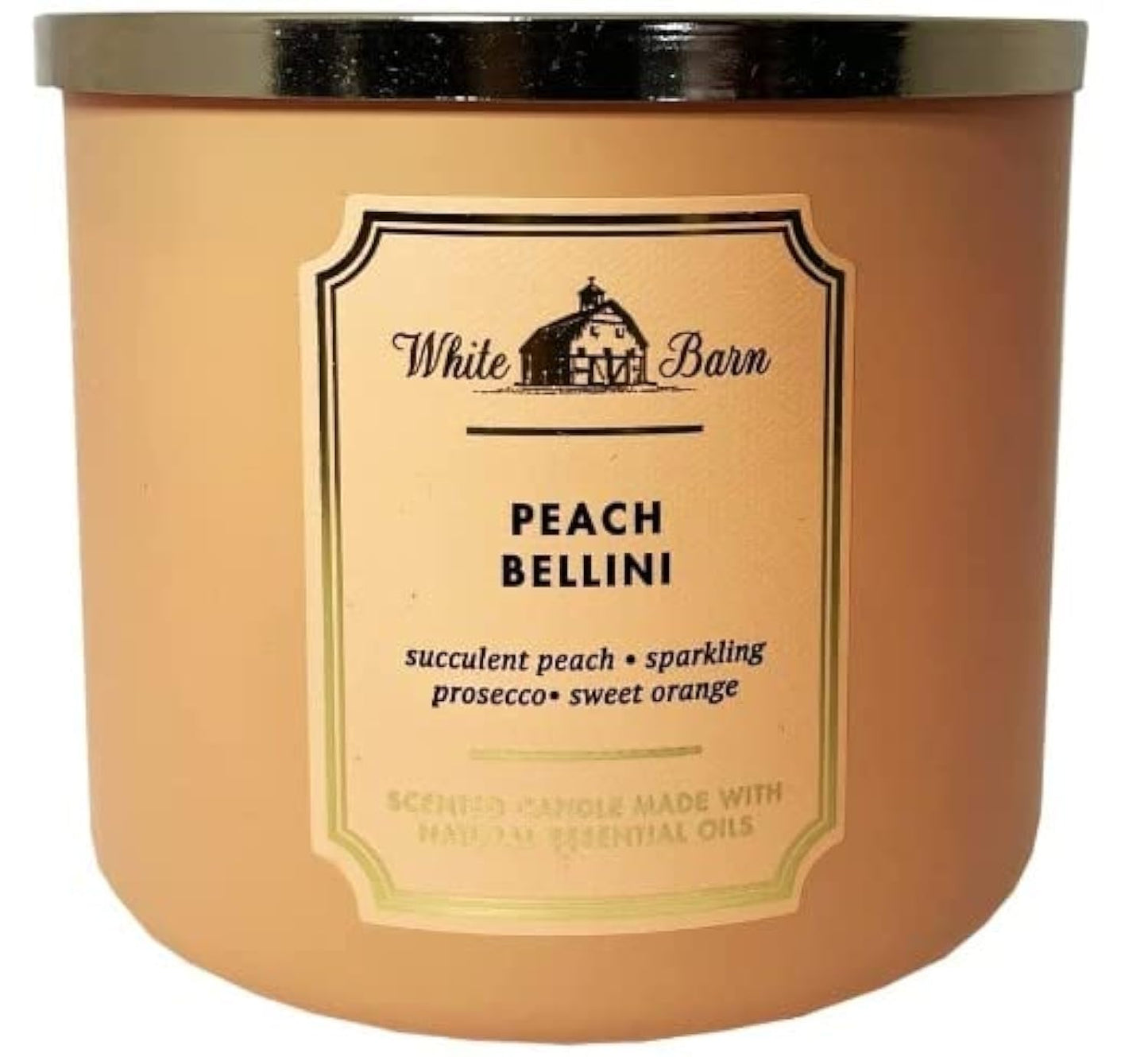 Bath & Body Works White Barn 3-Wick Candle with Essential Oils – Peach Bellini, 14.5 oz | 2021 Core Scents