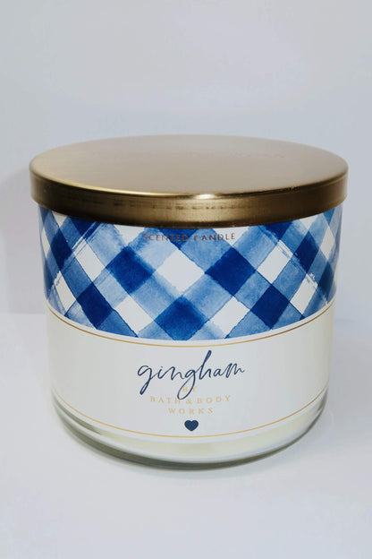 Bath & Body Works NEW Gingham 3-Wick Candle – 14.5 oz | 25-45 Hour Burn Time