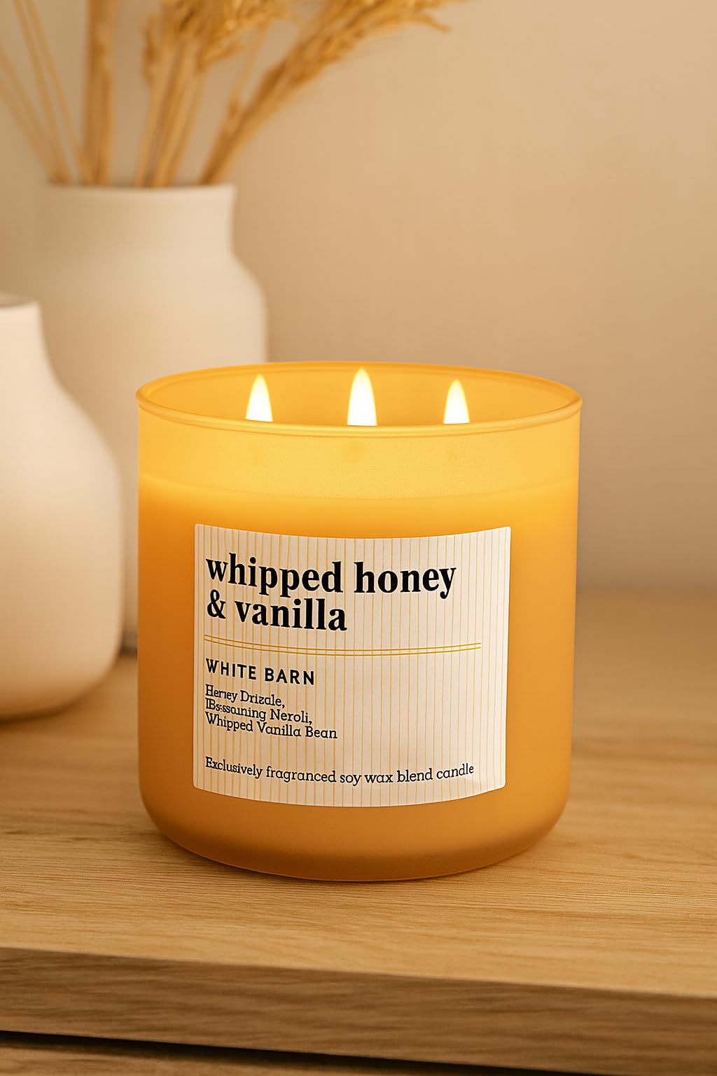 Bath & Body Works Whipped Honey & Vanilla 3-Wick Candle – 14.5 oz Soy Wax Blend, Essential Oils
