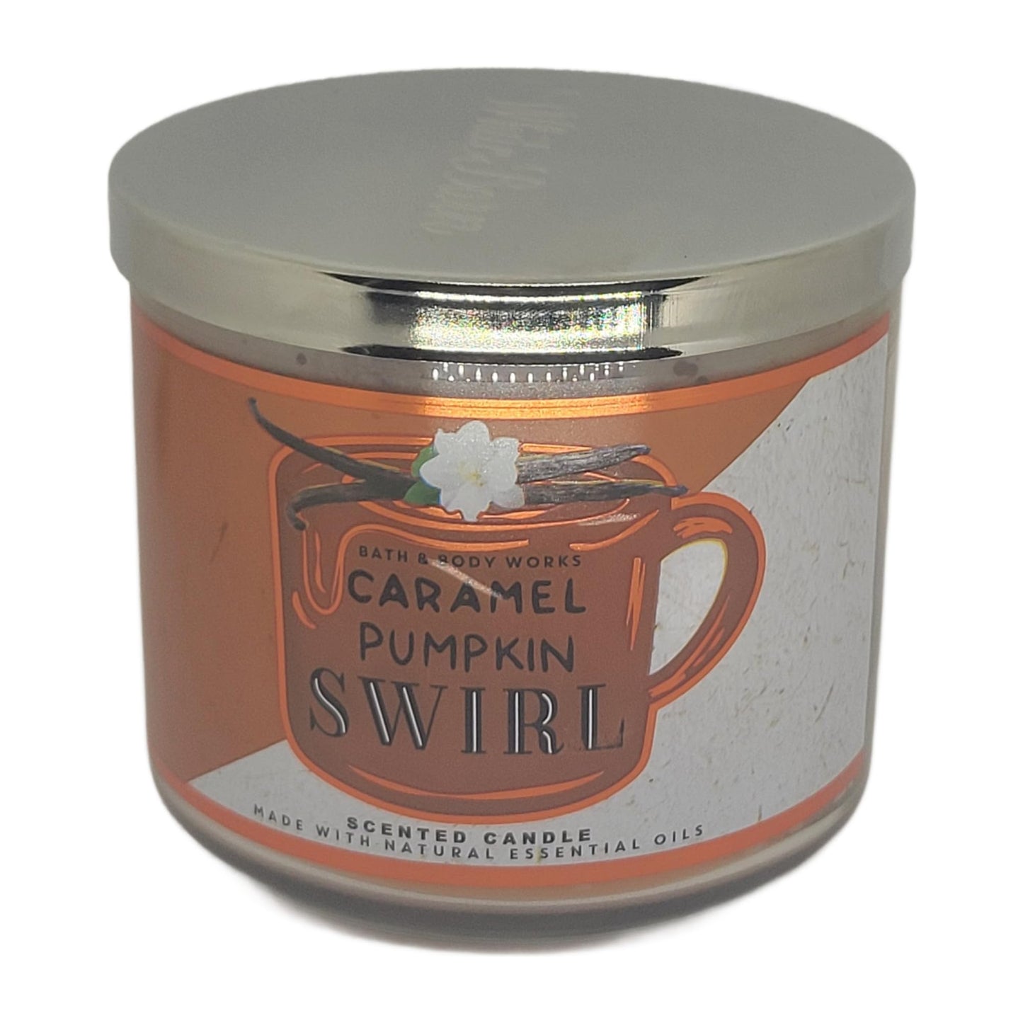 Bath & Body Works White Barn 3-Wick Candle with Essential Oils - 14.5 oz - Caramel Pumpkin Swirl