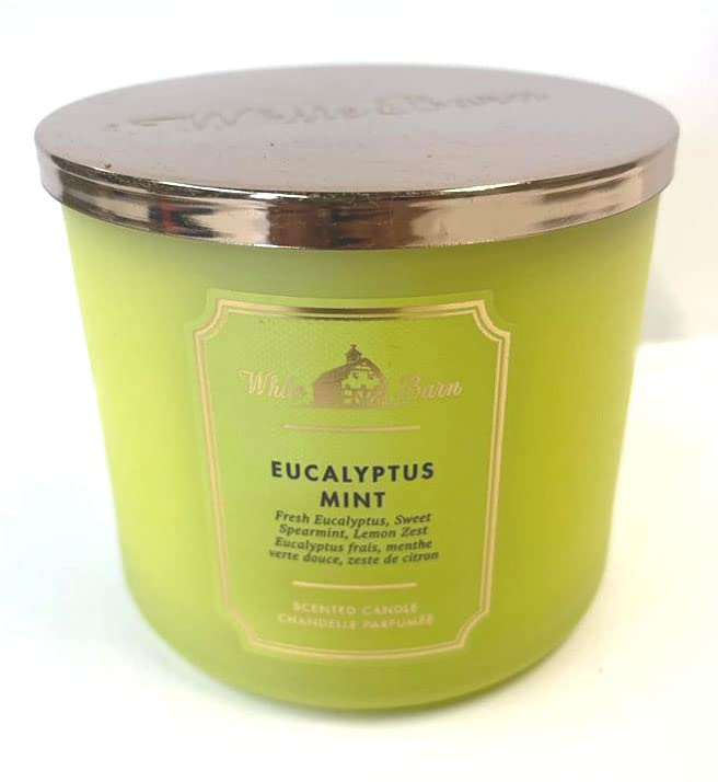 Bath & Body Works White Barn 3-Wick Candle with Essential Oils – Eucalyptus Mint, 14.5 oz (2021 Core)