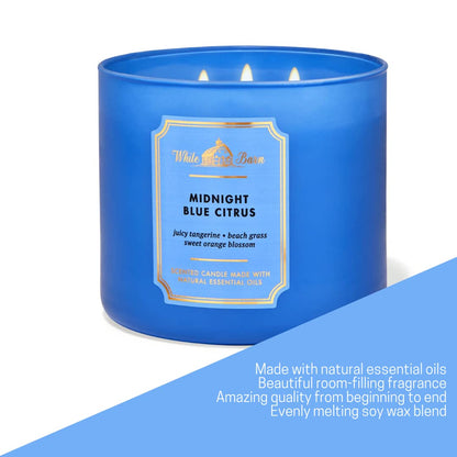 Bath & Body Works White Barn 3-Wick Candle with Essential Oils - 14.5 oz - Midnight Blue Citrus (New Core Scents)