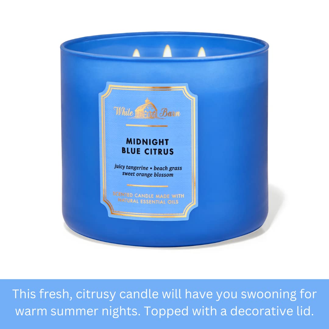 Bath & Body Works White Barn 3-Wick Candle with Essential Oils - 14.5 oz - Midnight Blue Citrus (New Core Scents)