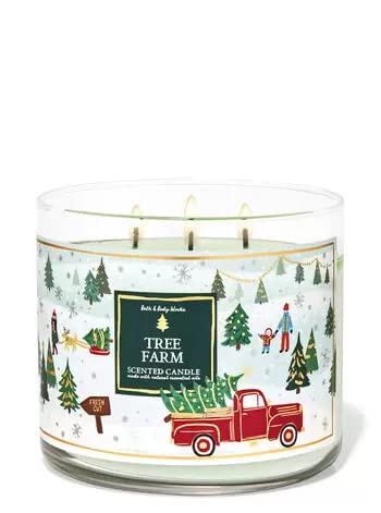Bath & Body Works White Barn 3-Wick Candle w/ Essential Oils - 14.5 oz | 2021 Christmas & Winter Scents | Tree Farm
