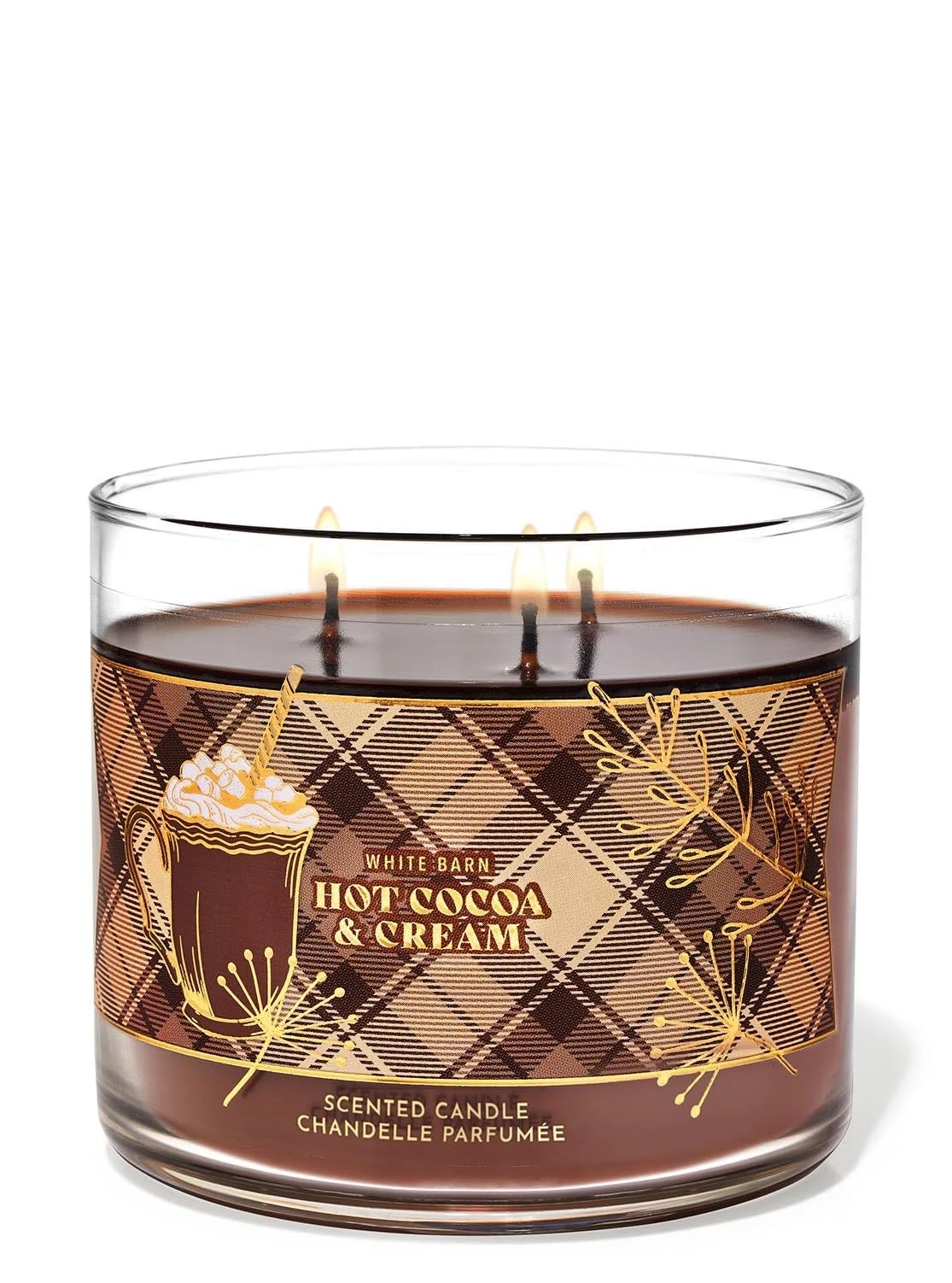 Bath & Body Works White Barn 3-Wick Candle with Essential Oils - Hot Cocoa & Cream, 14.5 oz (2021 Christmas Scents)