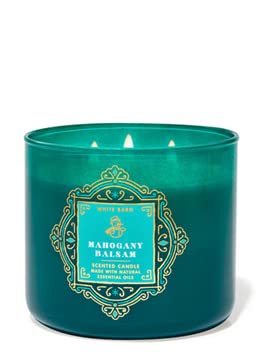 Bath & Body Works White Barn 3-Wick Mahogany Balsam Candle with Essential Oils, 14.5 oz