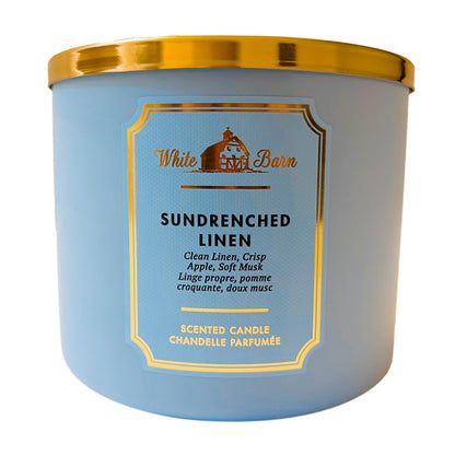 Bath & Body Works White Barn 3-Wick Candle with Essential Oils - 14.5 oz - New Core Scents (Sundrenched Linen)