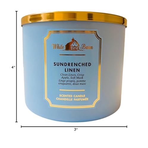 Bath & Body Works White Barn 3-Wick Candle with Essential Oils - 14.5 oz - New Core Scents (Sundrenched Linen)