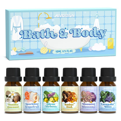 Bath Fragrance Oils Set by ARVIDSSON – Vanilla & Coconut, Lavender Bliss, Sparkling Grapefruit, Citrus Verbena, Amber Oud | Natural Spa Essential Oils for Diffuser, Soap & Candle Making