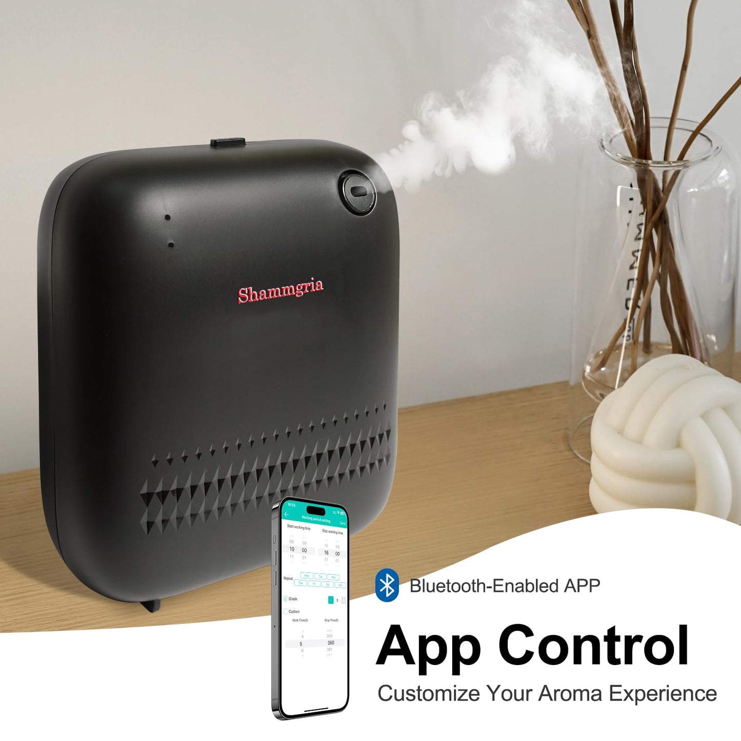 Battery-Powered Waterless Essential Oil Diffuser – 150mL, Bluetooth App Control, Covers Up to 2000 sq ft