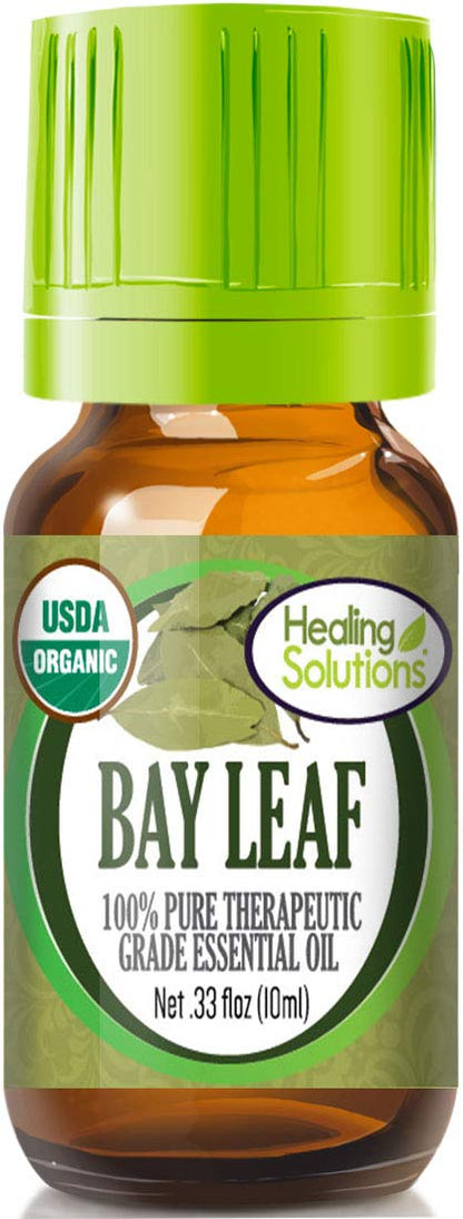 Healing Solutions Organic Bay Leaf Essential Oil - 0.33 oz (10ml) Undiluted for Hair, Diffuser & Skin