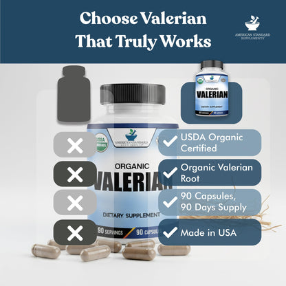 American Standard Organic Valerian – 90 Capsules, Pack of 2 | Vegan, Gluten Free, Non-GMO