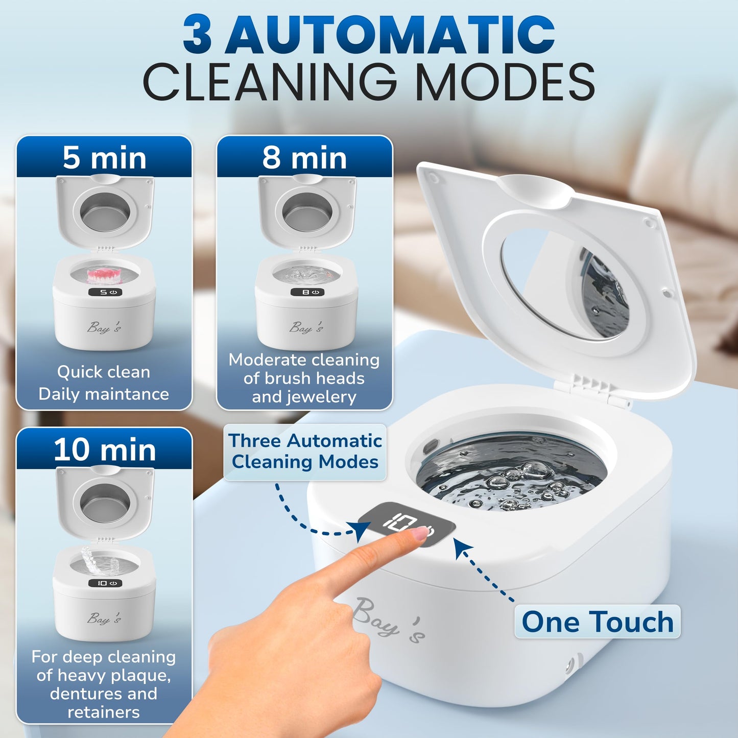 BAYS Ultrasonic Retainer Cleaner 45kHz 230ml – Dentures, Mouth Guards, Jewelry & All Dental Appliances