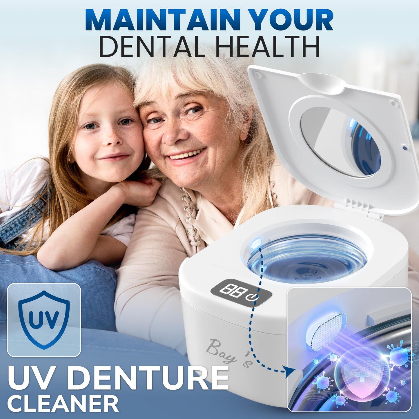 BAYS Ultrasonic Retainer Cleaner 45kHz 230ml – Dentures, Mouth Guards, Jewelry & All Dental Appliances