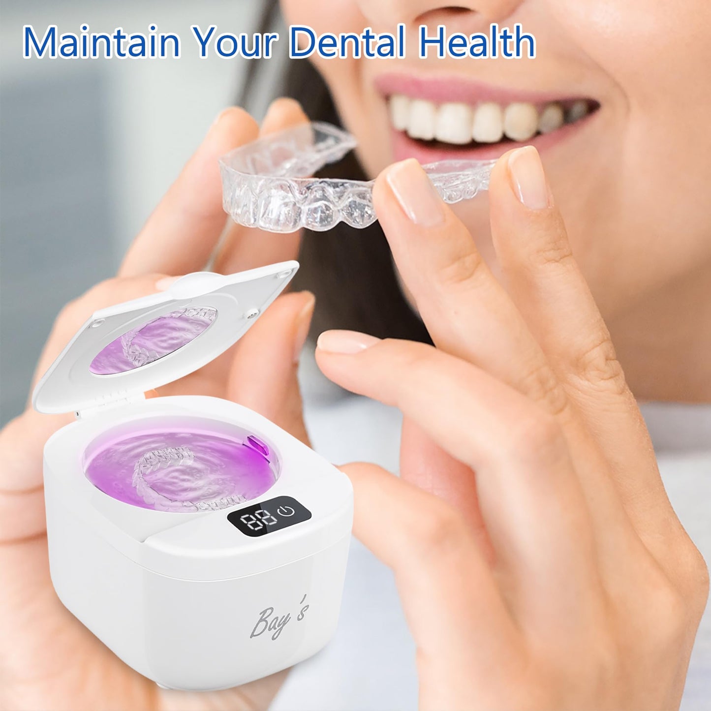 BAYS Ultrasonic Retainer Cleaner 45kHz 230ml – Dentures, Mouth Guards, Jewelry & All Dental Appliances