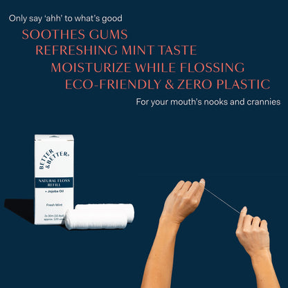Better & Better Natural Dental Floss Refill Pack – Plant-Based, Vegan, Zero Plastic, 2 Spools