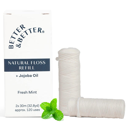 Better & Better Natural Dental Floss Refill Pack – Plant-Based, Vegan, Zero Plastic, 2 Spools