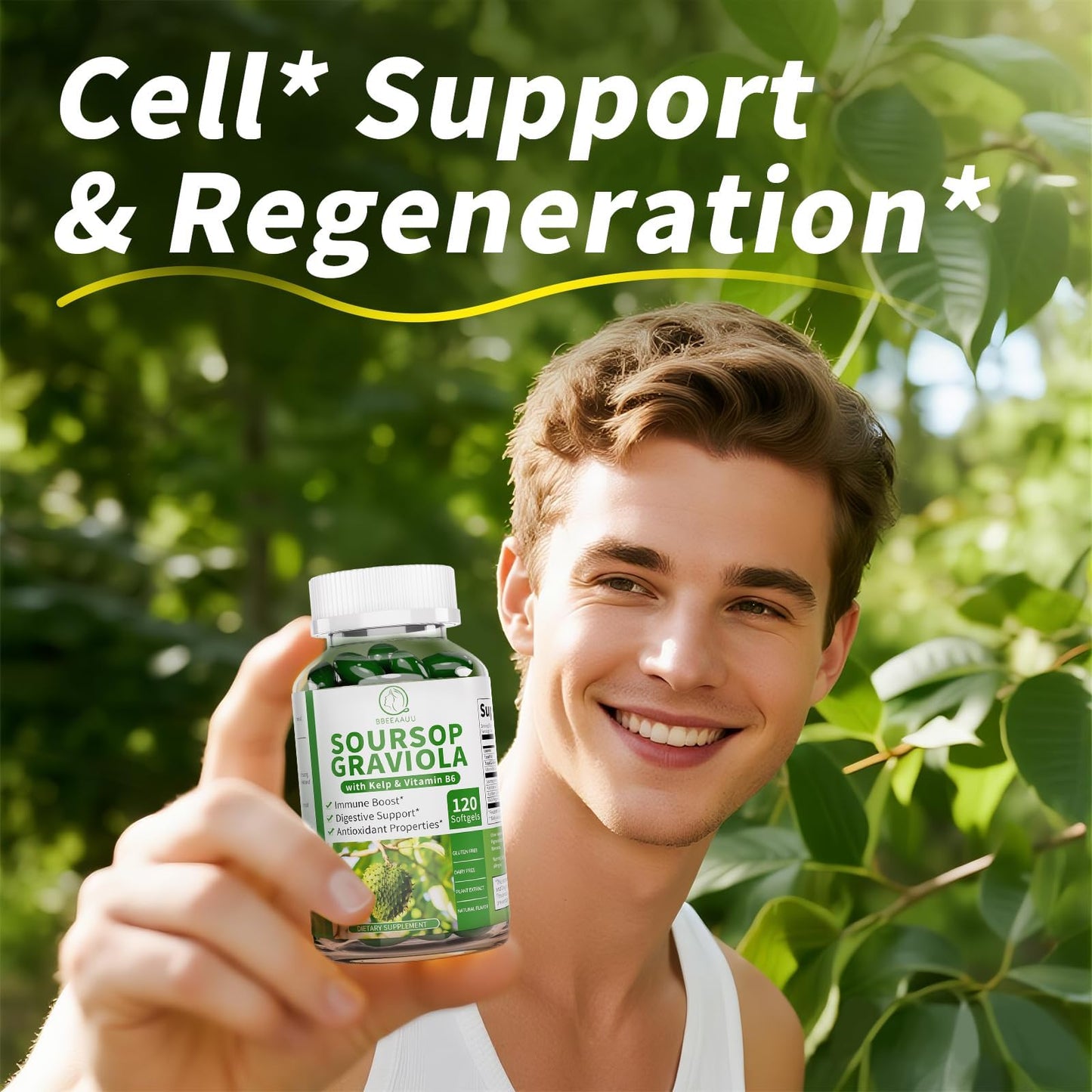 BBEEAAUU Soursop Graviola Capsules with Kelp – Immunity & Digestive Support (120 Count)