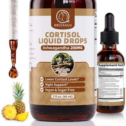 BBEEAAUU 2-Pack Cortisol Drops for Women & Men | 200mg Ashwagandha, L-Theanine & Phosphatidylserine