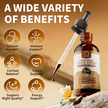 BBEEAAUU 2-Pack Cortisol Drops for Women & Men | 200mg Ashwagandha, L-Theanine & Phosphatidylserine