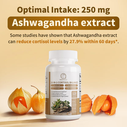 BBEEAAUU 10-in-1 Cortisol Reducer – Ashwagandha & Magnesium, 120 Capsules