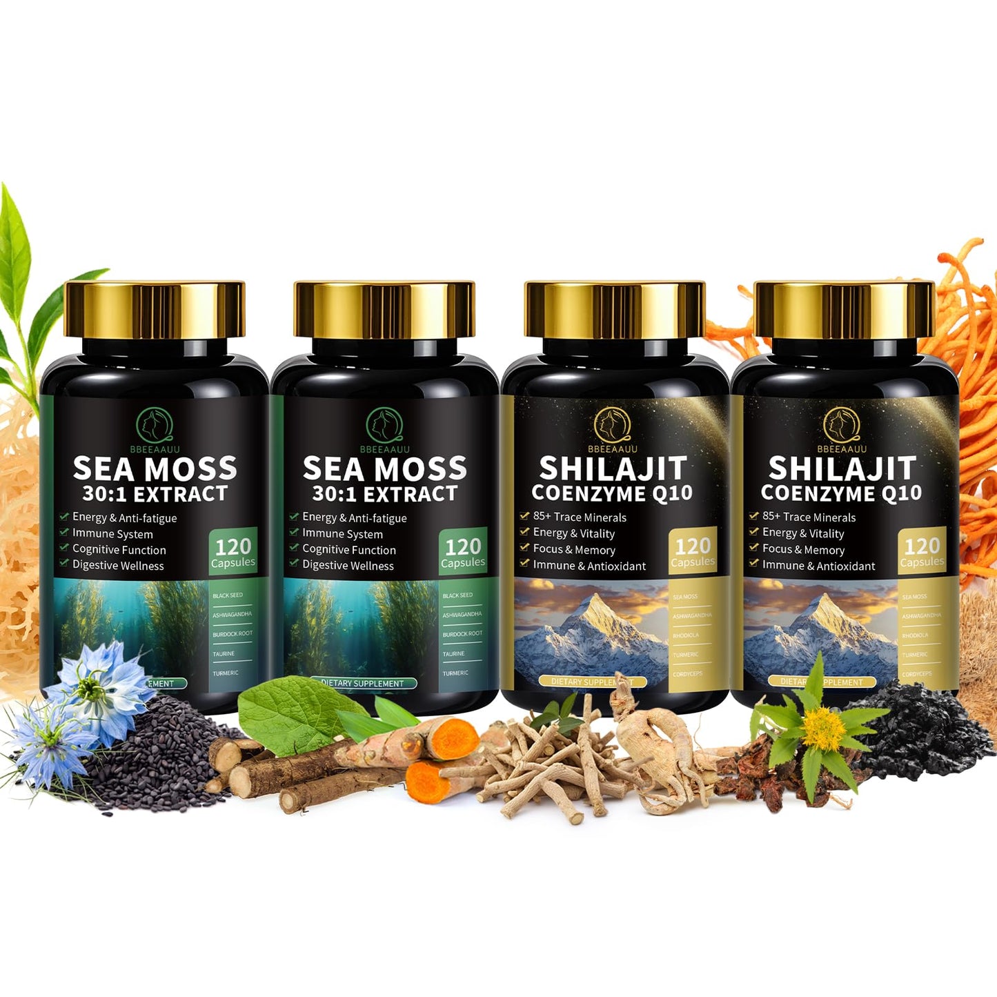 BBEEAAUU Sea Moss & Shilajit Bundle - Energy & Immunity, 480 Capsules