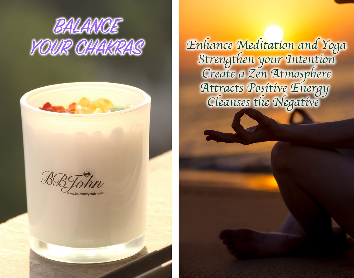 BBJohn Chakra Crystal Candle – Seven Chakras, Meditation & Soy Wax