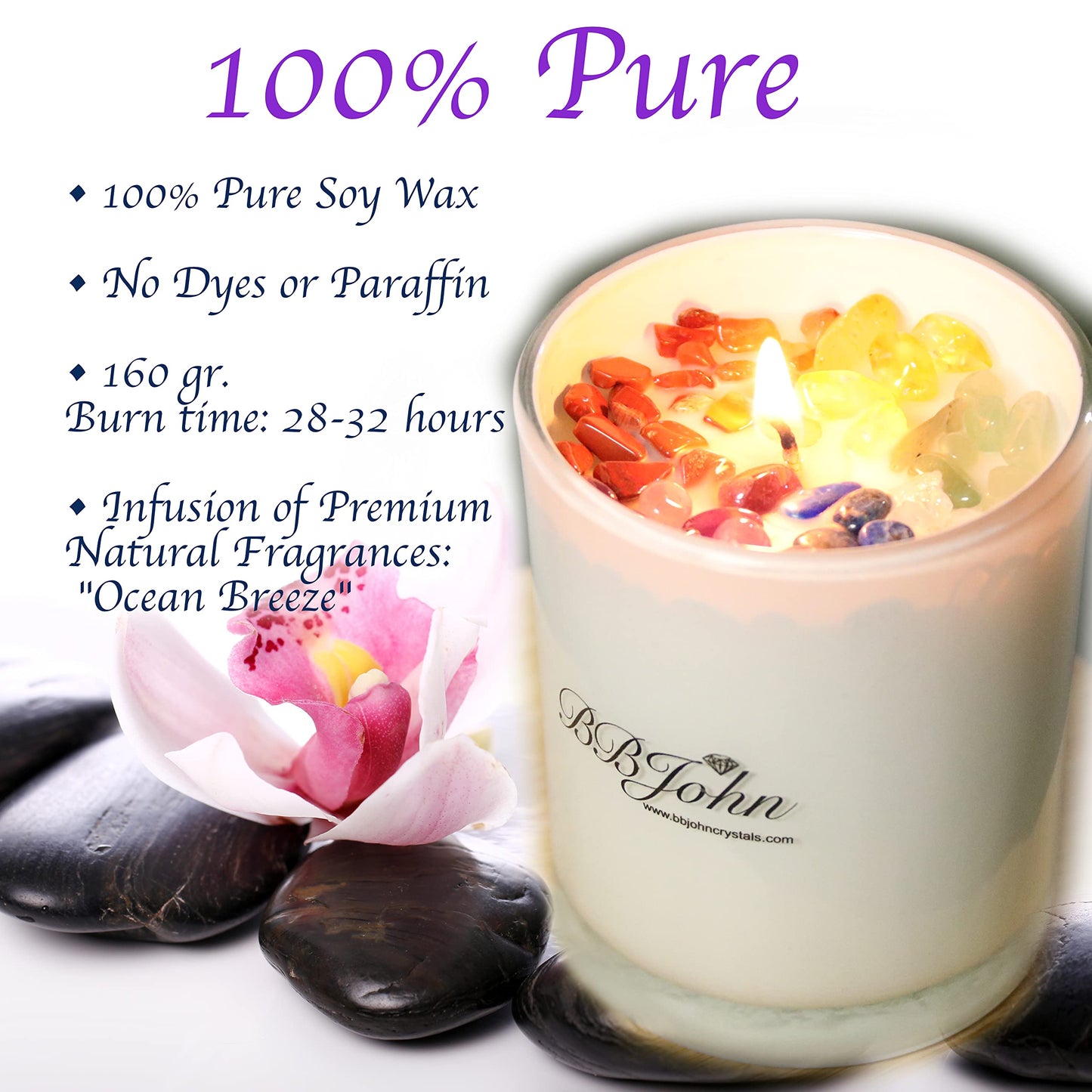 BBJohn Chakra Crystal Candle – Seven Chakras, Meditation & Soy Wax