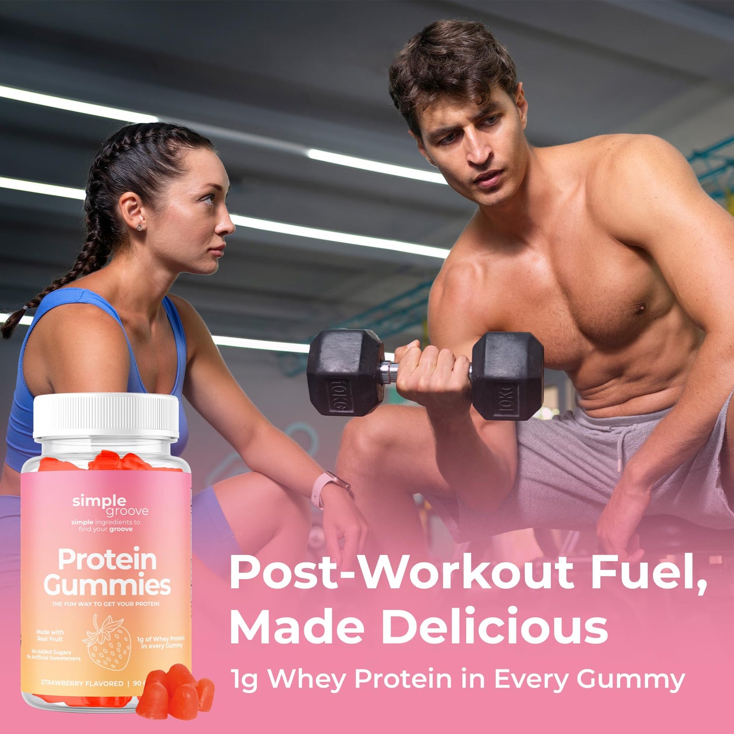 Simple Groove Protein Gummies - 1g Whey Protein per Gummy | 90 Count | Healthy Snacks