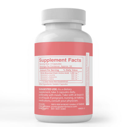 Pure Original Ingredients BCAA – 100 Capsules | Lab Verified, No Additives