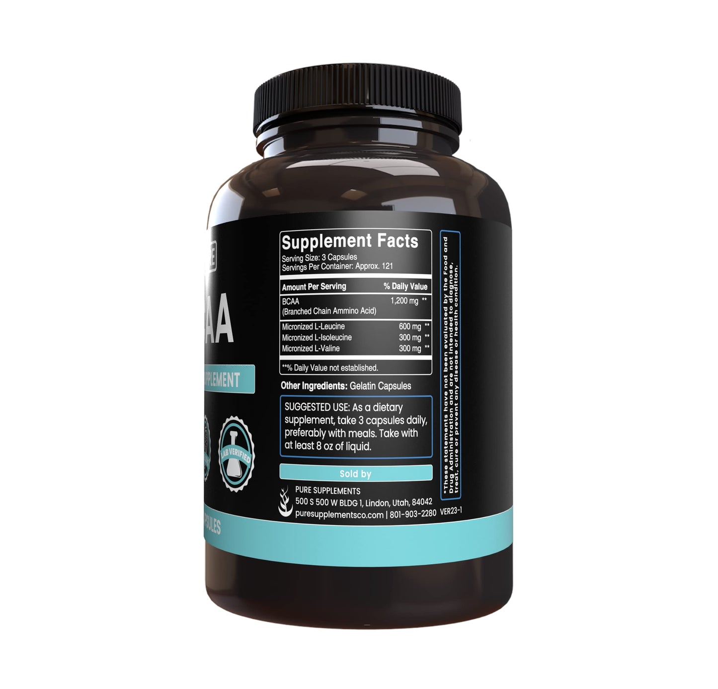 Pure Original Ingredients BCAA (365 Capsules) – No Magnesium or Rice Fillers | Always Pure, Lab Verified