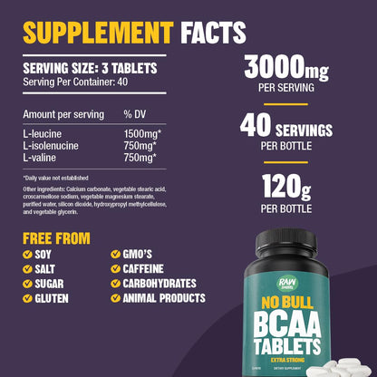 BCAA Tablets 1000 mg – 120 Pills for Muscle Recovery & Energy | Vegan, Non-GMO