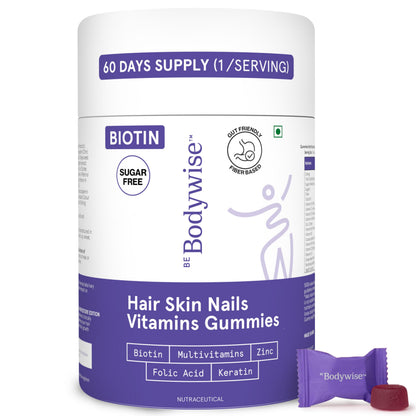 Be Bodywise Biotin Hair Growth Gummies for Women – Vegan, Gluten Free (60 Day Pack)