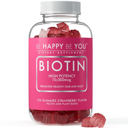 Be Happy Be You Biotin Gummies 10,000mcg – 120 Count – Vegan, Non-GMO, Made in USA