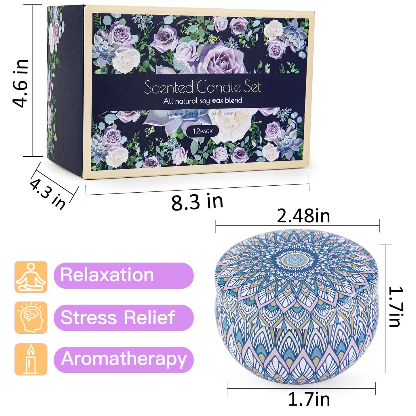 12-Pack Scented Candles Gift Set | Soy Wax Aromatherapy, 300H Burn Time
